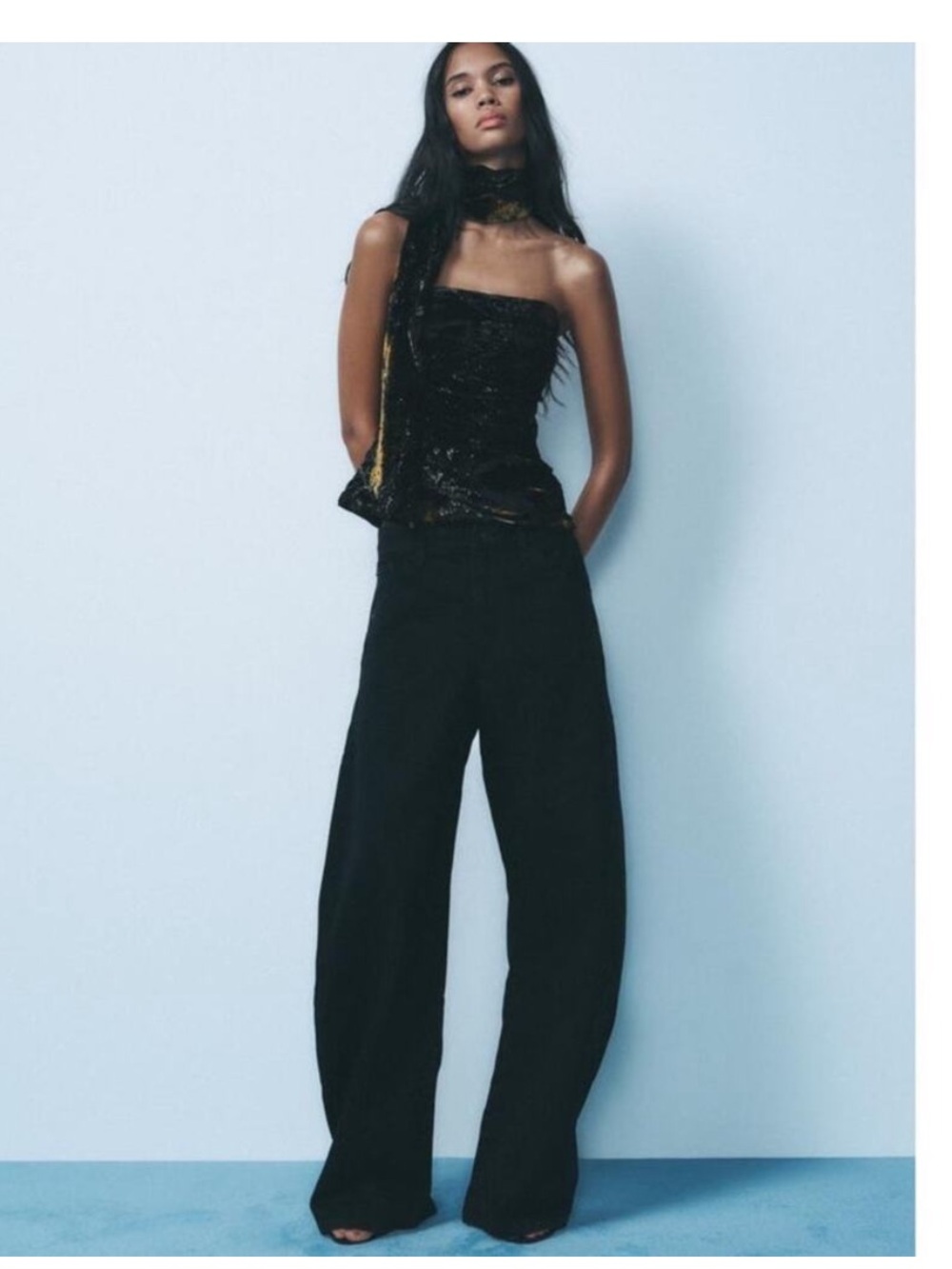 Zara mid rise extra curved black ballon jeans eur 40